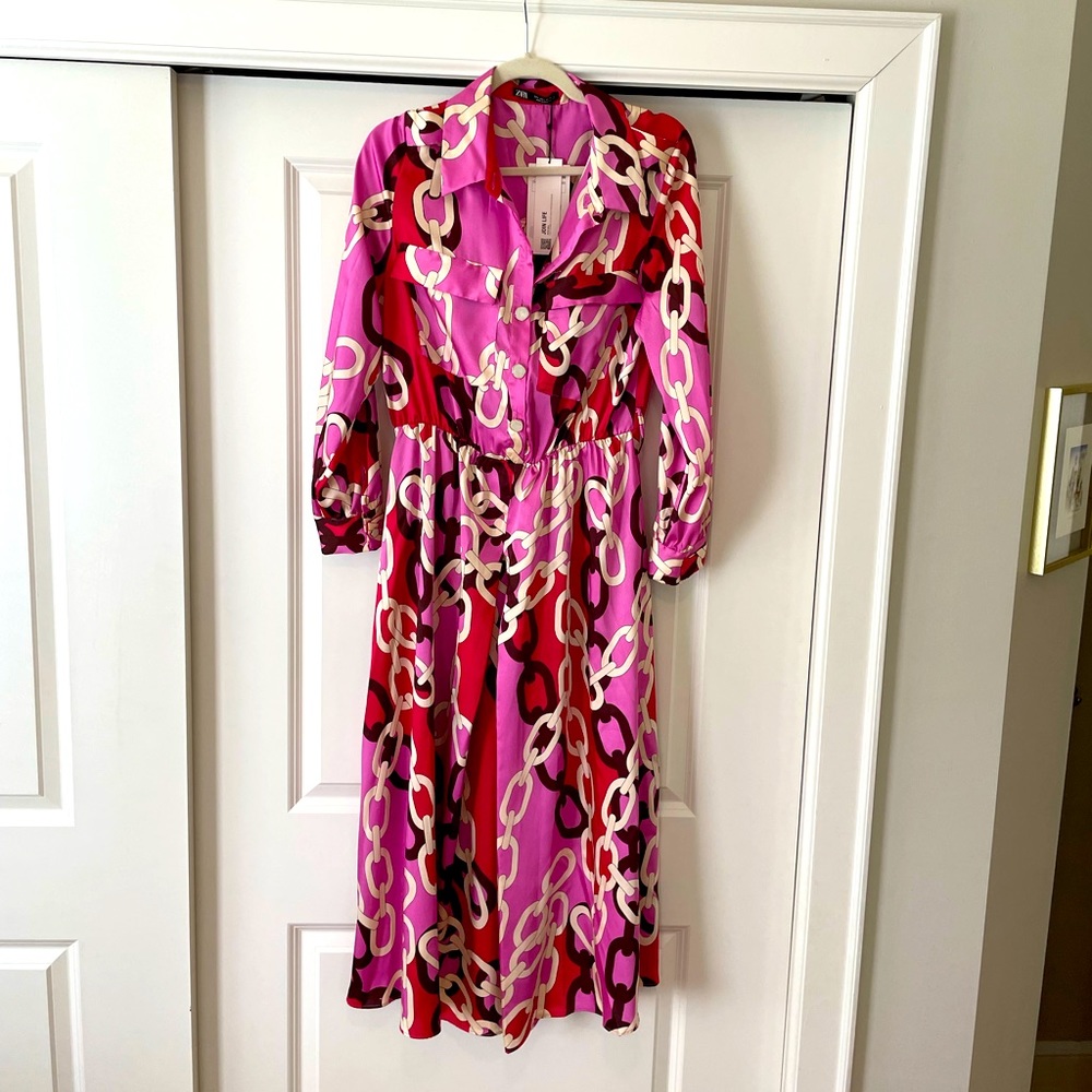 New with tags, fun, bright pink and red Zara dress.